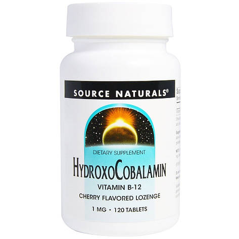 Вітамін B12, 1 мг, Гидроксокобаламин, смак вишні, Hydroxocobalamin, Source Naturals, 120 таблеток, фото 2