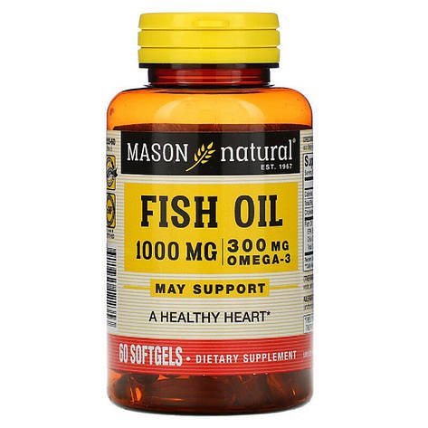 Рыбий жир с Омега-3, Omega-3 Fish Oil, Mason Natural, 60 гелевых капсул, фото 2