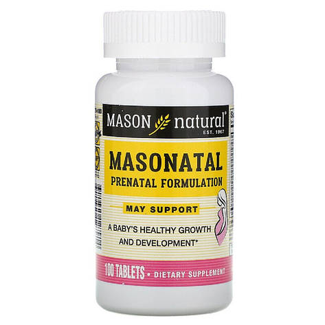 Вітаміни для Вагітних, Masonatal Prenatal Formulation, Mason Natural 100 таблеток, фото 2