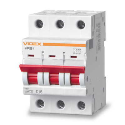 Автоматичний вимикач Videx RS4 RESIST 3п 16А З 4,5 кА (VF-RS4-AV3C16)
