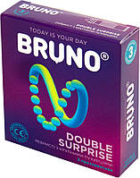 Презервативы качественные мужские  ребристые с крупными точками Bruno Double Surprise 1 упаковка 3 шт, фото 1