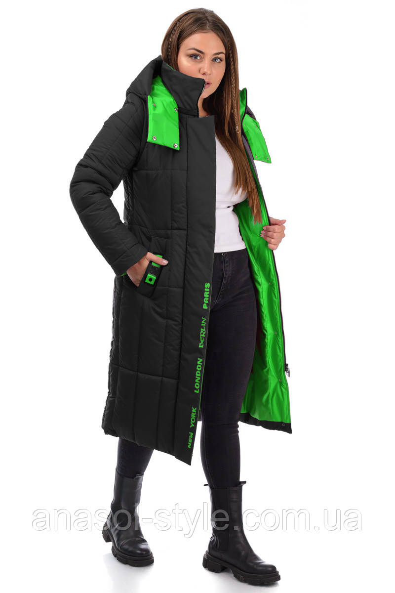 Куртка пальто женская зимняя в спортивном стиле больших размеров 00302-9 черное