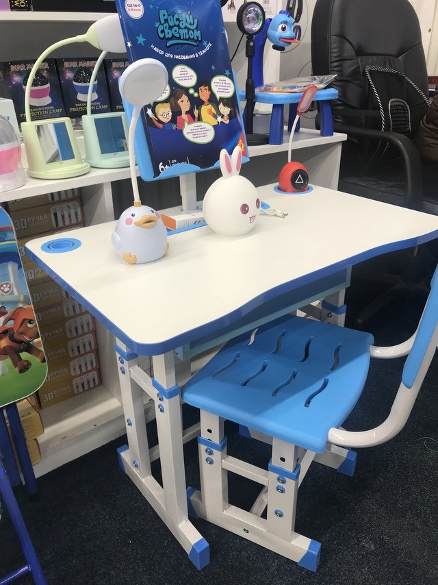 Зростаючий дитячий столик-парта і стілець, парта учнівська дитяча, синя