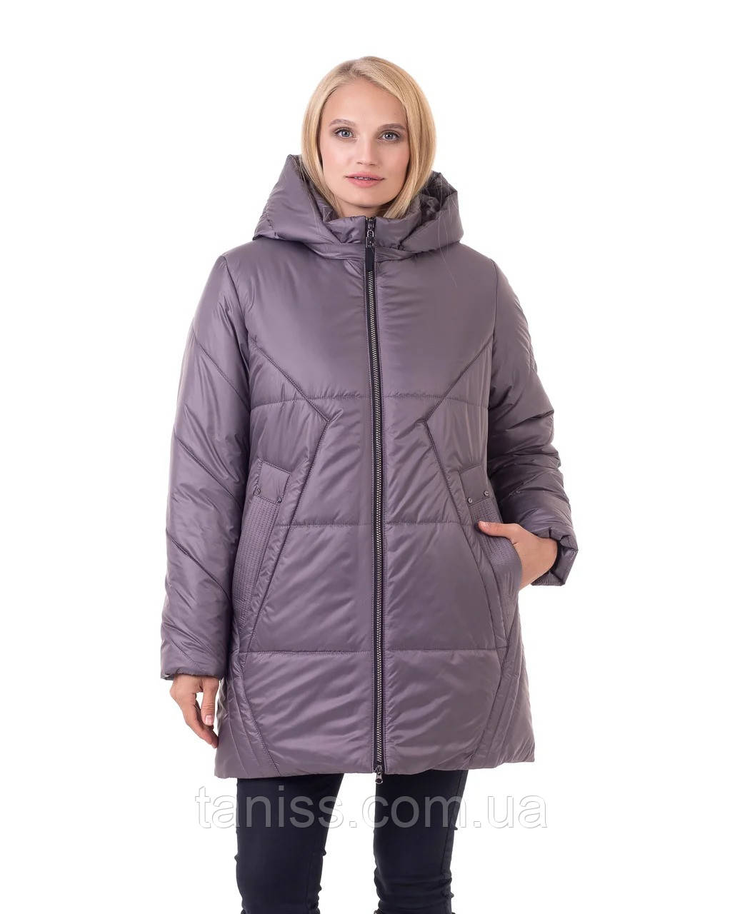 Зимовий жіночий пуховик , куртка без хутра ,розміри з 48 по 60, ліловий (163-1)