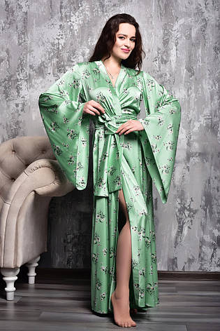 Халат кимоно женский длинный Зелёный, фото 2