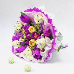 Букет из игрушек Мишки с тюльпанами фиолетовый 5205IT