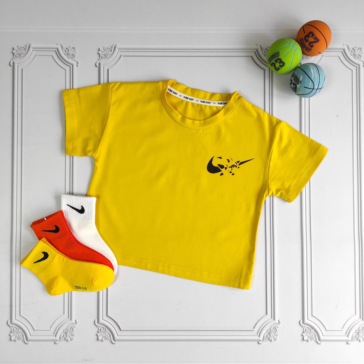 Детская желтая хлопковая футболка Nike