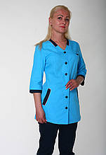 Батистовый медицинский костюм женский бирюзовый с синими штанами до 74 размера