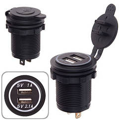 Автомобільний зарядний пристрій 2 USB 12-24V врізне в планку NEW WHITE (10252 USB-12-24V 3,1 A WHI)