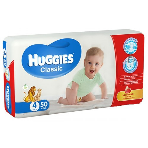 Подгузники детские Huggies Classic (4) от 7-18 кг 50шт.