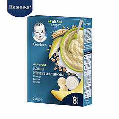 9195_Годен_до_25.04.22 Гербер каша молочна Мультизлакова з йогуртом, бананом та грушею для дітей з 8 міс, 240г