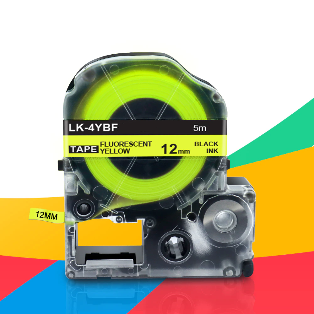 Картридж з флуоресцентною стрічкою для принтера етикеток Epson LabelWorks LK4YBF Black on Yellow 12mm/5m