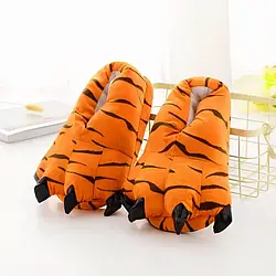 Теплые тигровые тапки Кигуруми тапочки лапки тигр комнатные лапы кингуруми обувь женские детские мужские