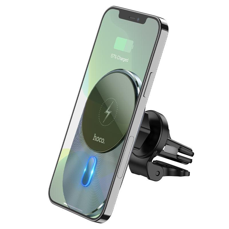 Автотримач з бездротовою зарядкою MagSafe Hoco CA91 для iPhone Телефону Модельний На повітропровід Розбірна Алюміній Apple Темно-сірий