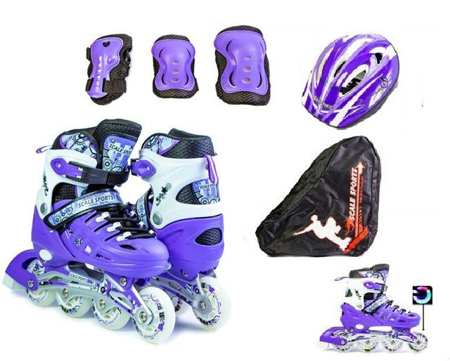 Комплект дитячих роликів + захист + шолом + сумка, Фіолетового кольору Scale Sport. Розмір 34-38