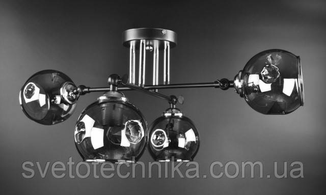 Люстра потолочная лофт стеклянные шары на 6 ламп Е27 черная плафон серый