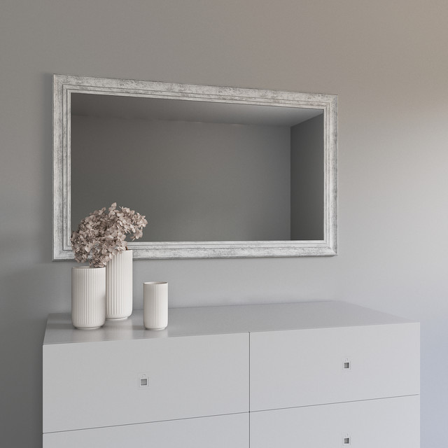 біле з патиною срібла дзеркало прямокутне настінне Black Mirror в багетній рамі для дому та магазину