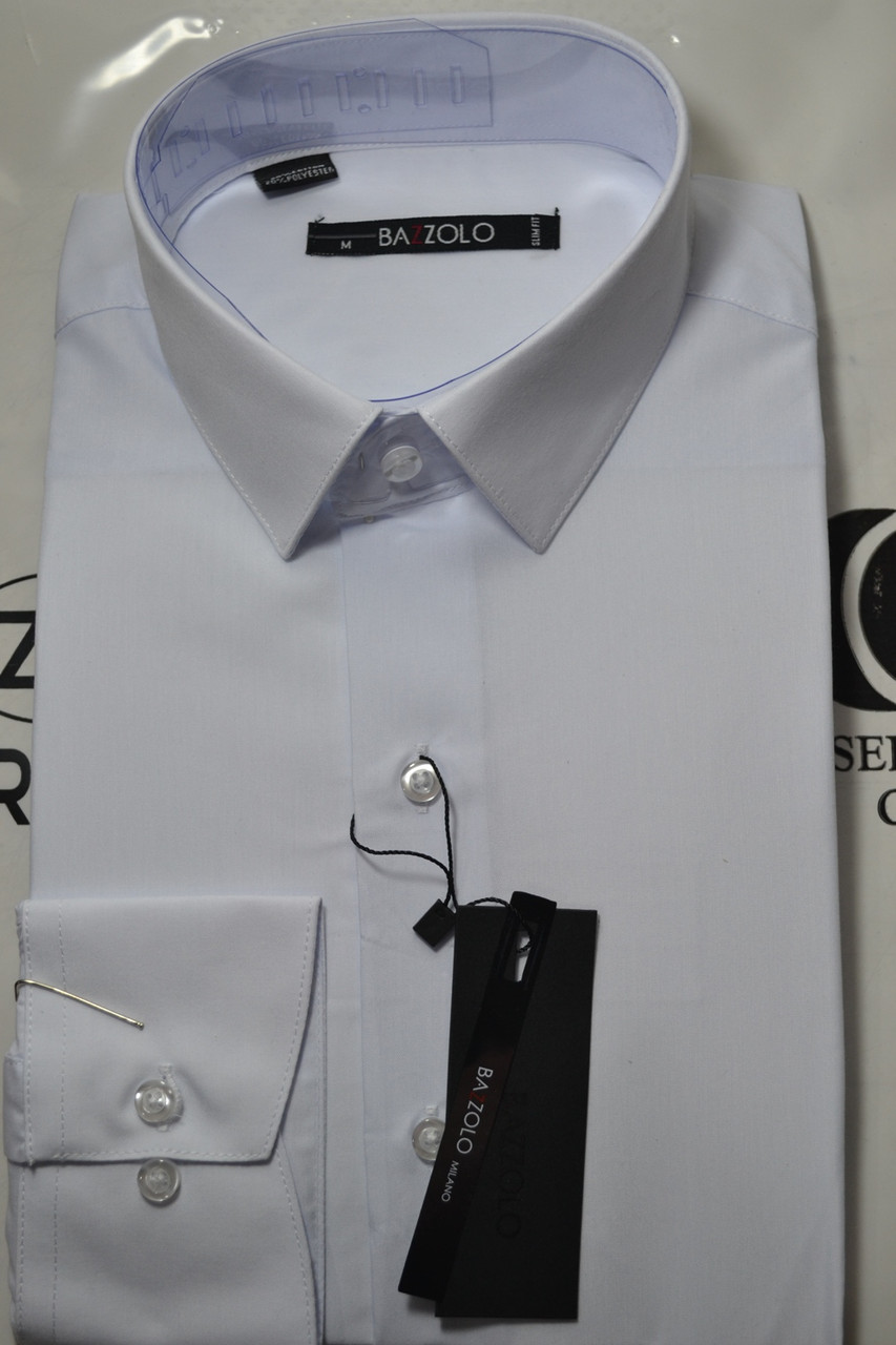 Белая приталенная рубашка BAZZOLO (размеры XS. S. M. L. XL. XXL. XXXL + под заказ)