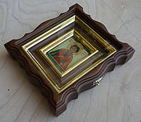 Киот для иконы-миниатюры фигурный из ольхи с деревянной рамкой и золочёными штапиками., фото 3