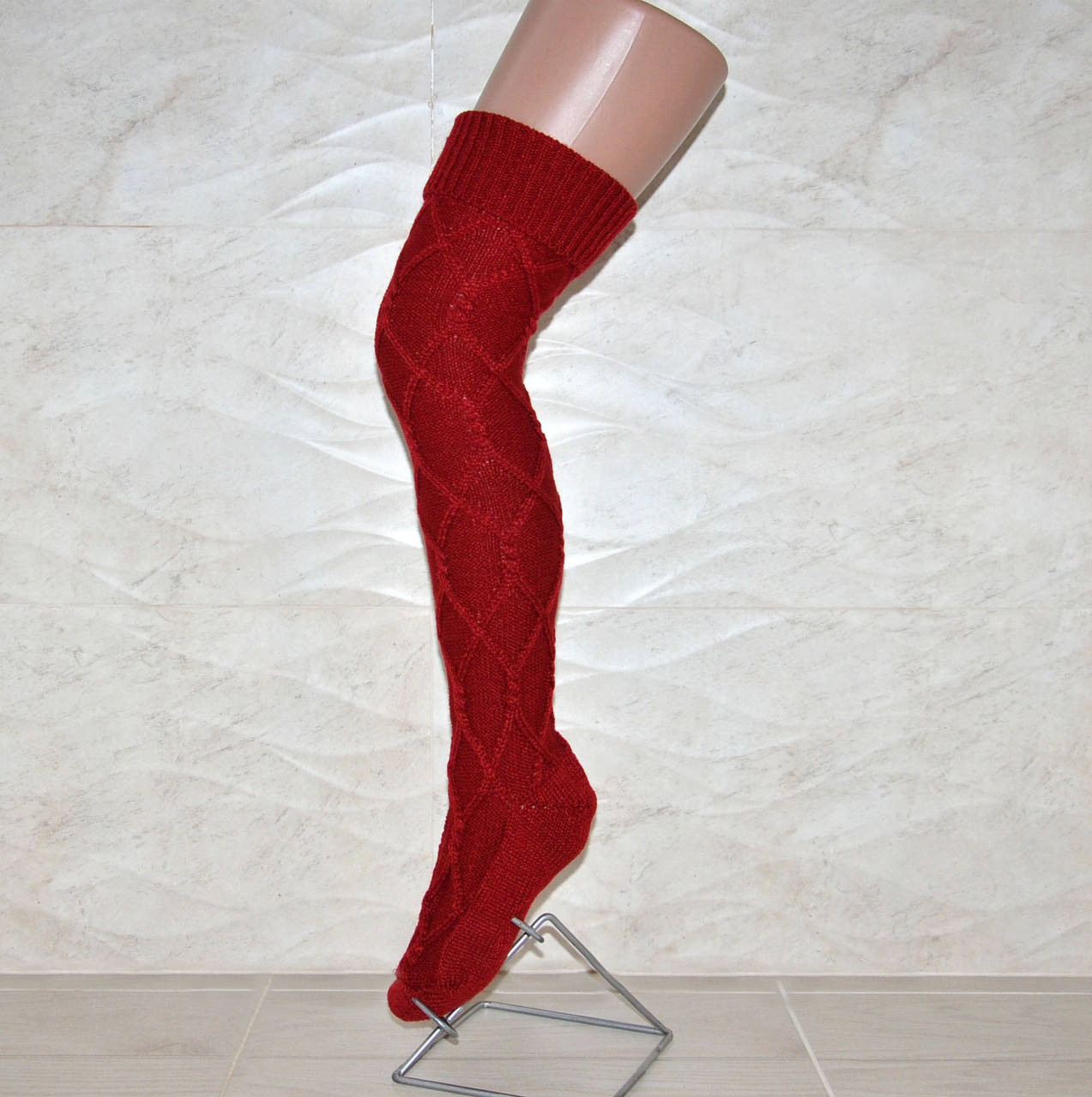 

Новинка года-эксклюзивные женские гетры выше колена с носком бордового цвета,высота 55см, Бордовый