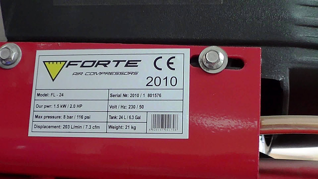 Поршневий компресор Forte FL 25 ― характеристики і серійний номер