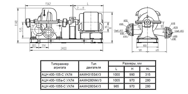 Чертеж насоса цн 400 210