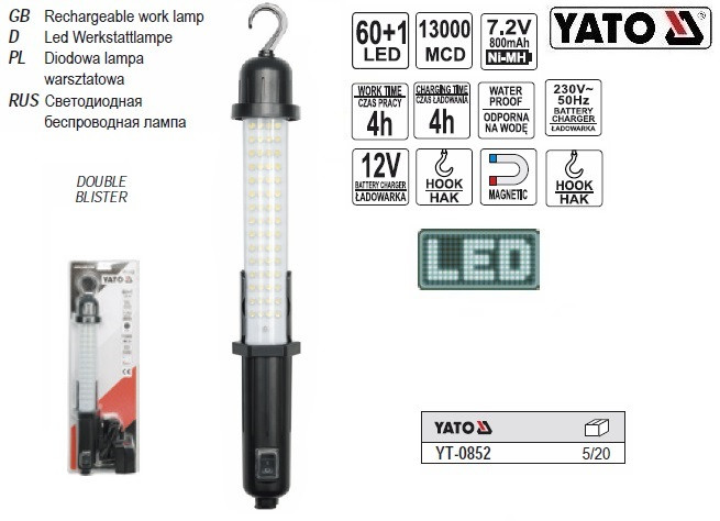 Лампа LED светодиодная YATO світлодіодна безпровідна водонепроникна YT