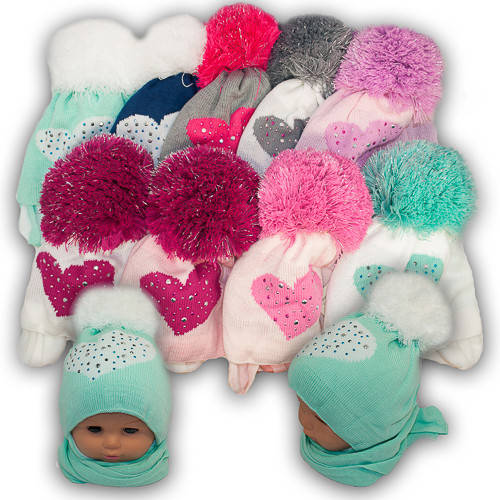 Дитячий комплект - шапка і шарф для дівчинки, Agbo (Польща), підкладка-фліс, SERCE 892