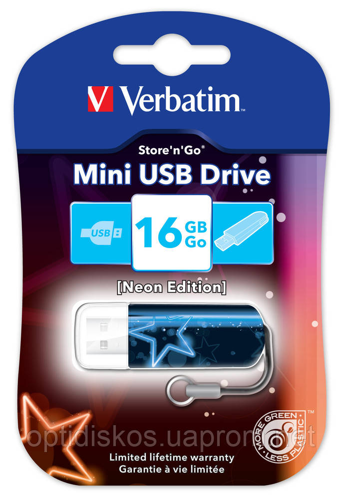 Флешка VERBATIM USB Drive 16Gb MINI NEON, голубойНет в наличии