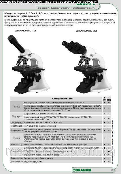 Микроскоп Granum L 10 монокулярный, встроенный осветитель 20 Вт, светодиодная подсветка