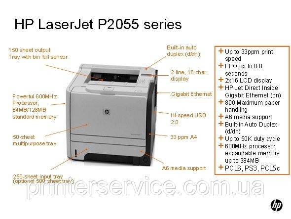 Можливості HP LaserJet P2055DN 