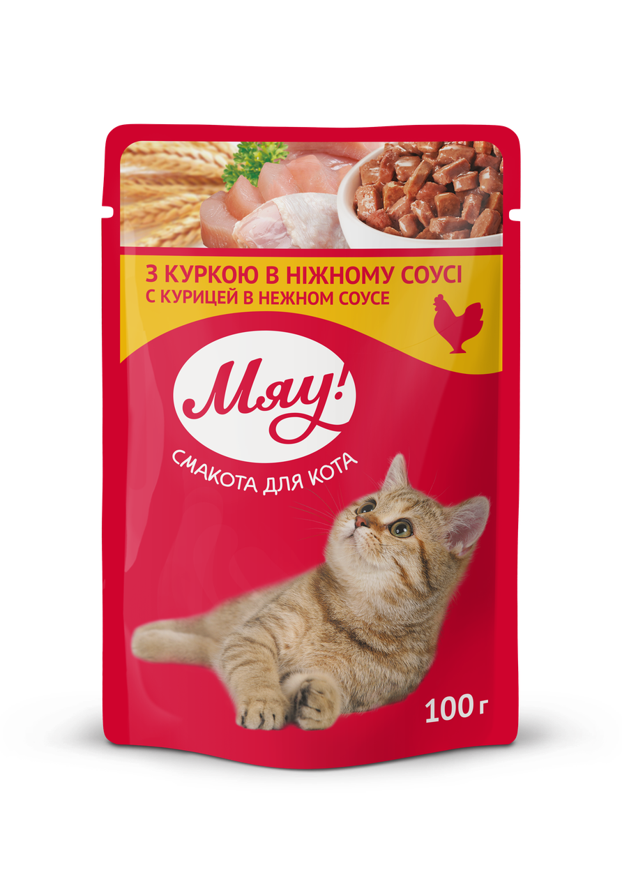 

Влажный корм МЯУ для кошек с курицей в нежном соусе, 100 гх24 шт