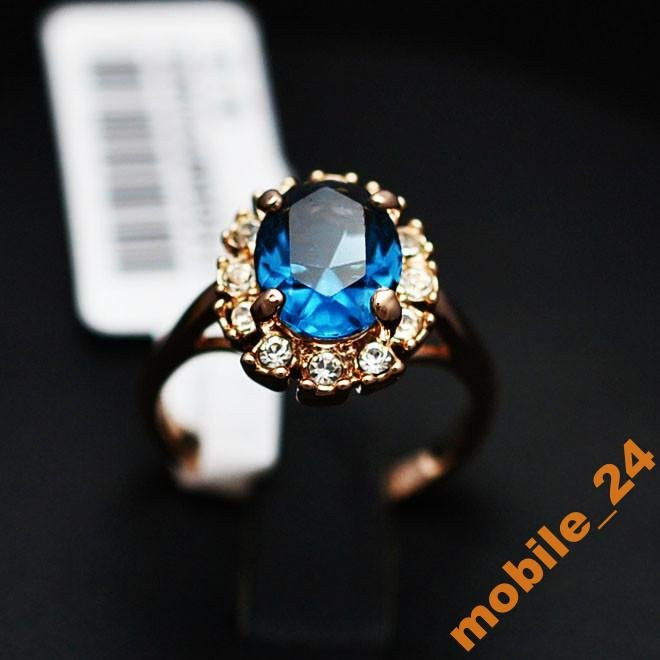 Кольцо Austrian Blue Crystal 18K покрытие золотом.