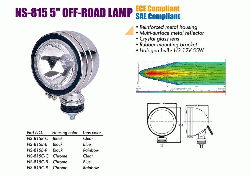 

Дополнительные фары противотуманные SIRIUS NS-815 C-C H3/12V/55W/D=122mm(5") Taiwan пара