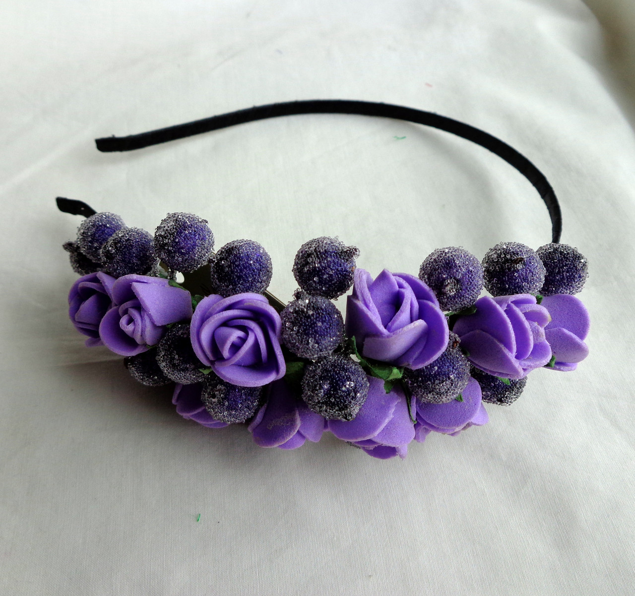 Обруч для волосся з квітами ручної роботи "Бузкова троянда"-купити-в інтернет-магазині AnnaRose