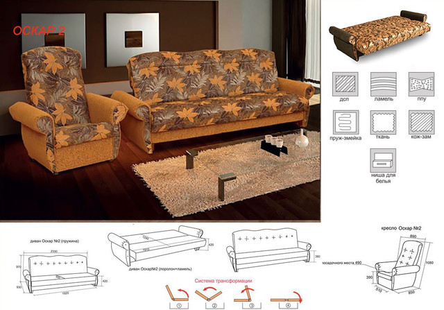 Комплект мягкой мебели Оскар 2 (характеристики)