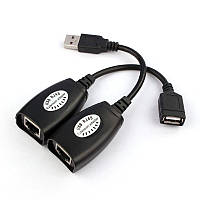 Удлинитель USB 2.0. Максимальная длина до 45м. Переходник USB-RJ45  RJ45-USB., фото 1