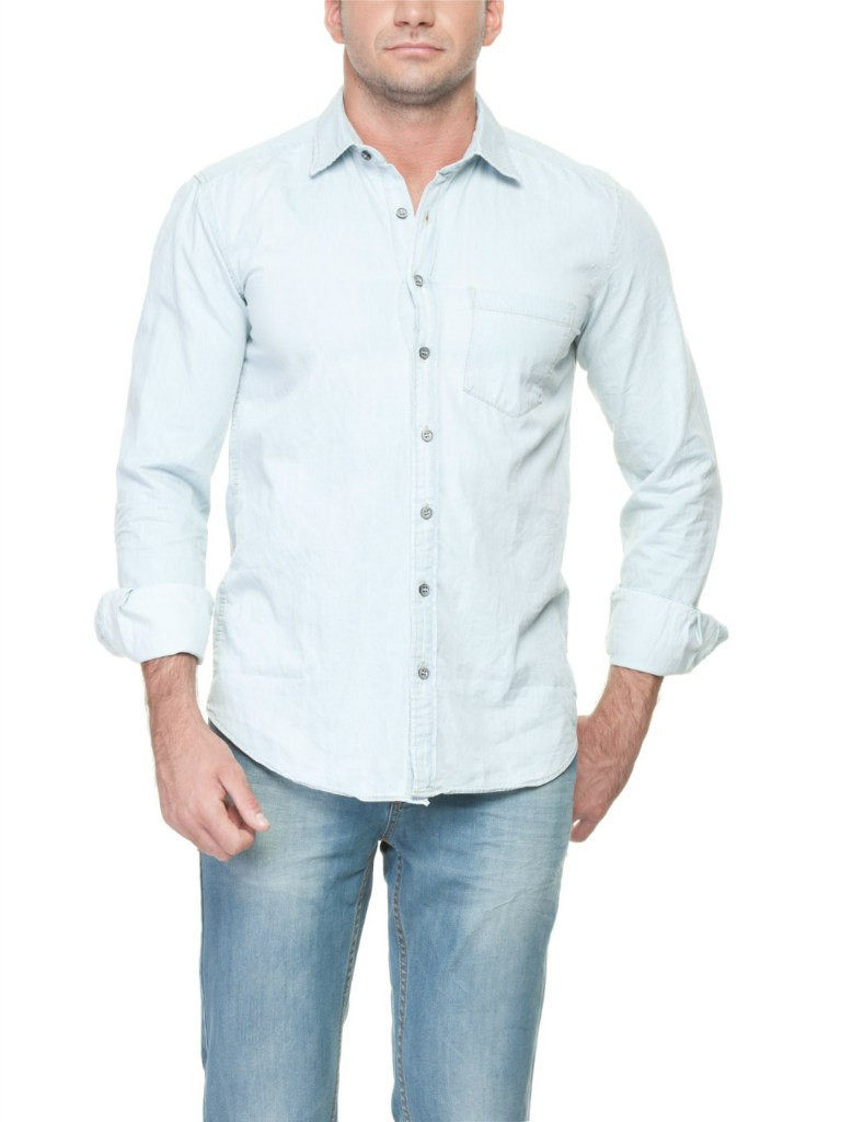 Мужская джинсовая рубашка LC Waikiki светло-голубого цвета