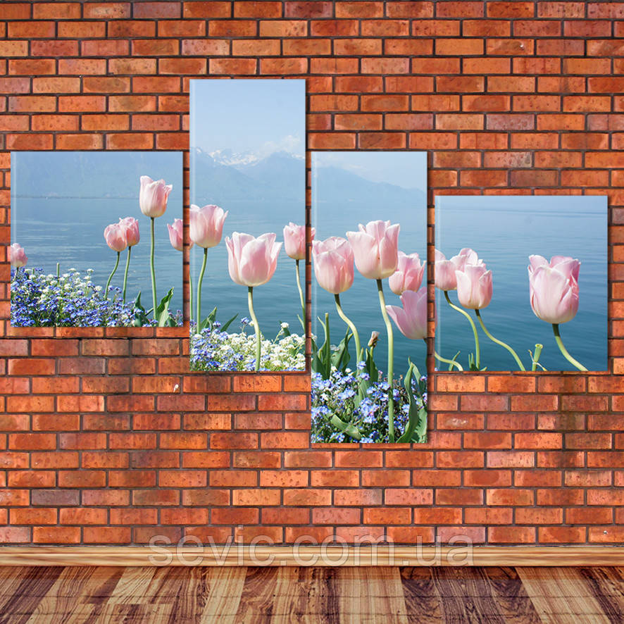 Модульная картина "Тюльпаны у воды"
