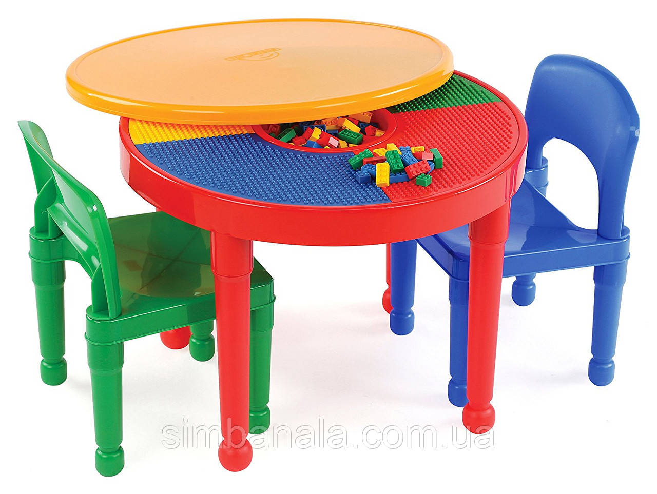 Круглый игровой стол с двумя стульчиками, для LEGO и творческих заняти