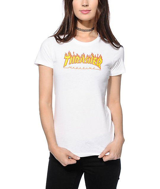 

Футболочка яркая женская Thrasher Flame Logo белая, Разные цвета