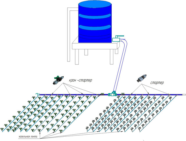 Капельный полив для теплицы из еврокуба схема