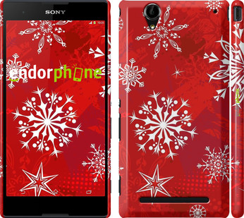 

Чехол на Sony Xperia T2 Ultra Dual D5322 Снежинка 2 "3312c-92", Красный