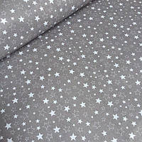 Тканина бязь з дрібними зірками білими й прозорими на графітовому тлі № 435