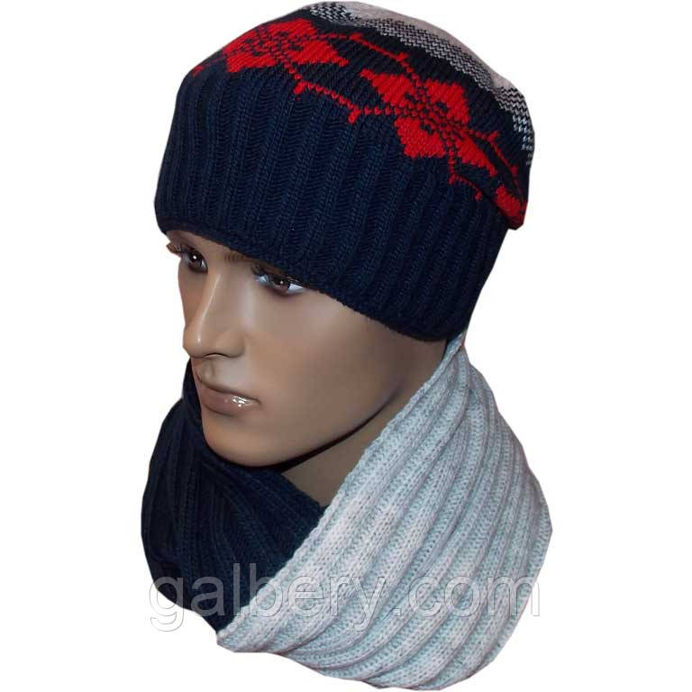 Зимняя шапка - носок с норвежским орнаментом (утепленный вариант) , и шарф - снуд