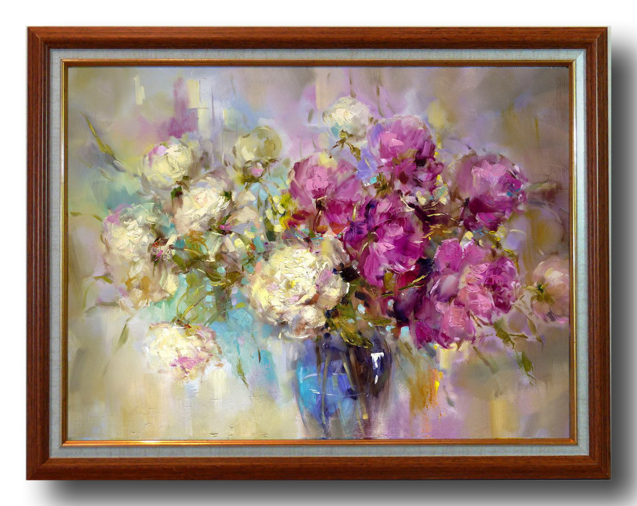Репродукция  современной картины "Букет роз в синей вазе " 32 х 44 см
