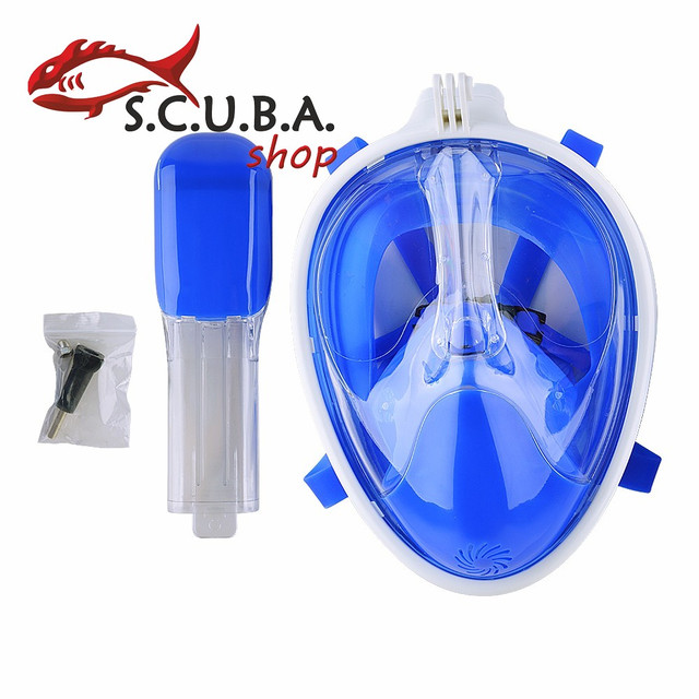 Полнолицевая маска для снорклинга SCUBA+ крепление GO PRO, размер S/M, бело-синий цвет