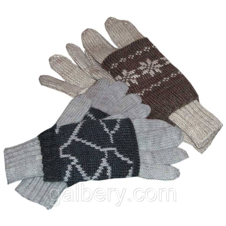 Вязаные дизайнерские перчатки с митенками, c норвежскими орнаментами для нее и для него
