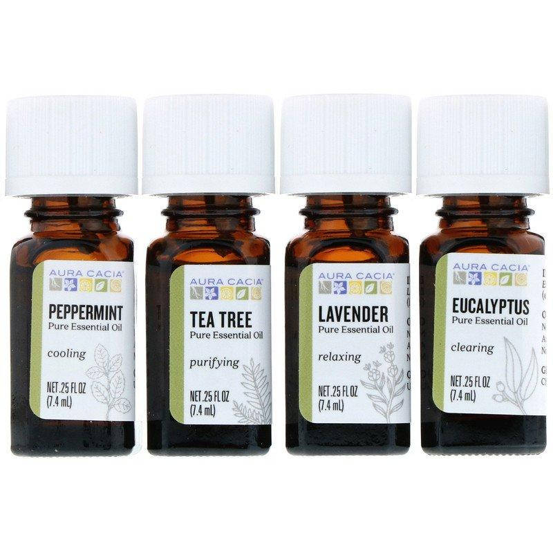 

Aura Cacia, Откройте для себя комплект эфирных масел, 4 флакона, 0,25 унций (7,4 мл) каждый.