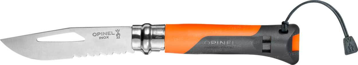 

Нож Opinel N°8 Outdoor Tangerine, сталь - Sandvik 12C27, рукоятка - пластик, полусеррейтор, свисток, темляк